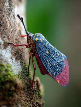 The Exotic Lanternfly Insect on the Bark of a Tree photo