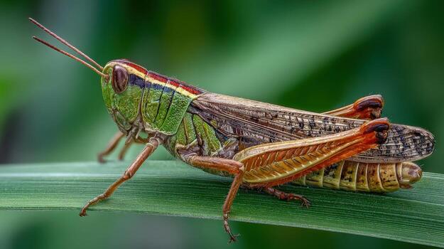 A Grasshopper Blends in Flawlessly with a Blade of Grass photo