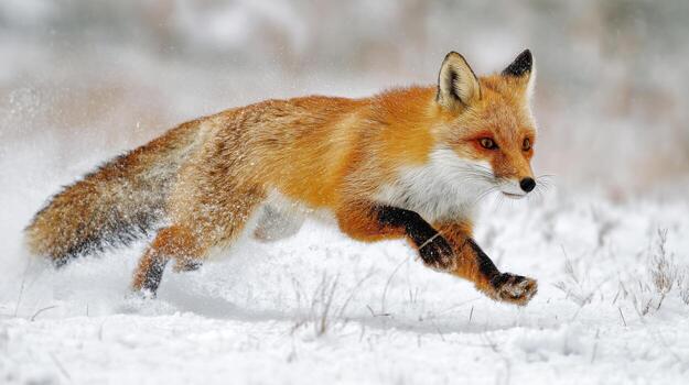 A Red Fox Shows Acrobatics In The Snow photo