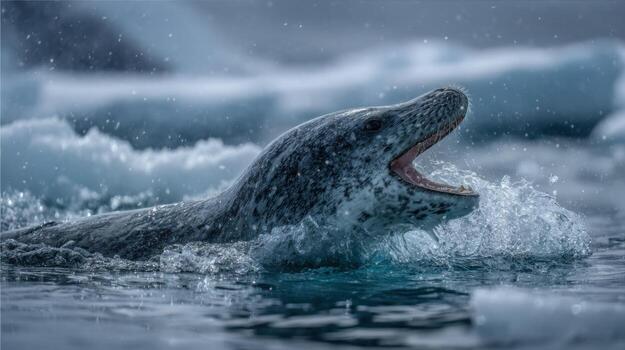 An Intimidating Leopard Seal Hunts Its Prey In Antarctica photo