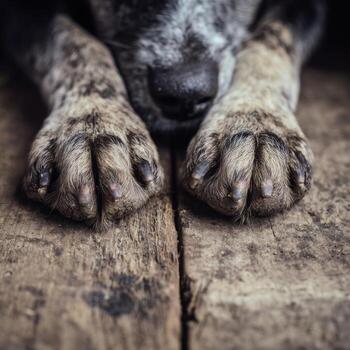 A detailed macro view of a dogs nose with fall leaf reflections photo