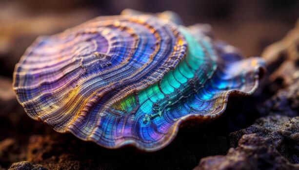 Fossil Shell With Glowing Tide Rhythm Line for Ancient Ocean and Lunar Memory Art..................................................................... photo