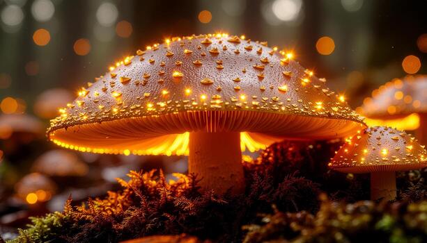 Mushroom Gills With Glowing Circuit Pattern for Organic Code and Fungal Computer Art.................................................................. photo