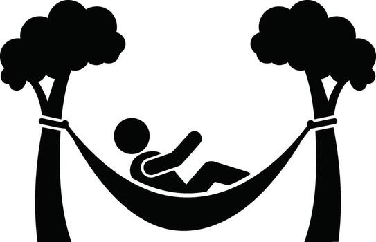 Person relaxing in a hammock between two trees. vector