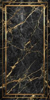 Black marble texture with gold frame design photo