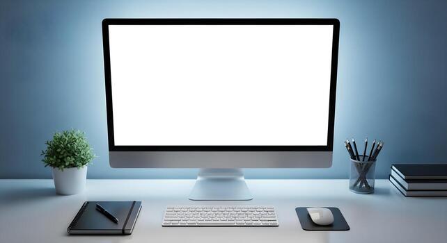 Desktop Monitor With Blank Ui with accessories in shared desk soft photo