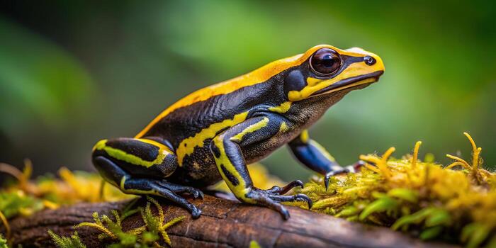 Close up of a poison dart frog on a branch photo