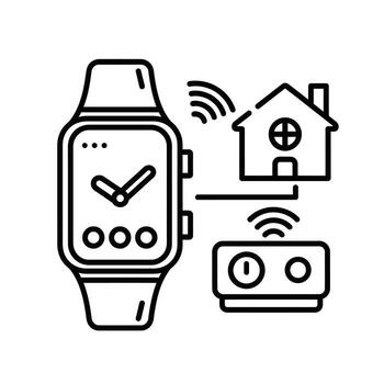 Smartwatch Interface Home Automation System Control Panel Wireless Network Connection Digital Clock Display Home Smart Device Technology Line Art Illustration vector
