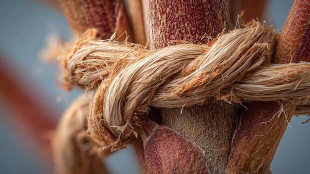 A close up of a plant with a knot tied to it photo