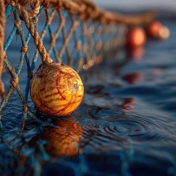 un pelota es sentado en el borde de un red foto