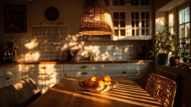 un mesa con un cesta de naranjas en eso foto
