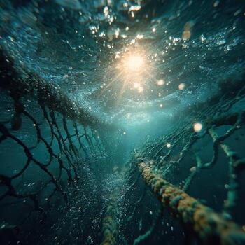 un ver de un red debajo agua con luz de sol brillante mediante foto