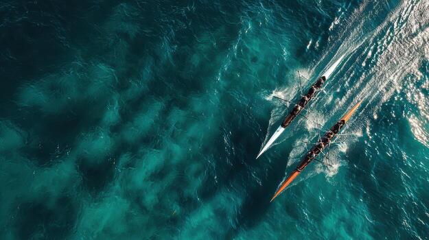 Two rowers in a boat on the ocean photo