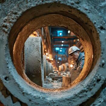 Industrial Worker Inside Factory Making Products with Machinery photo