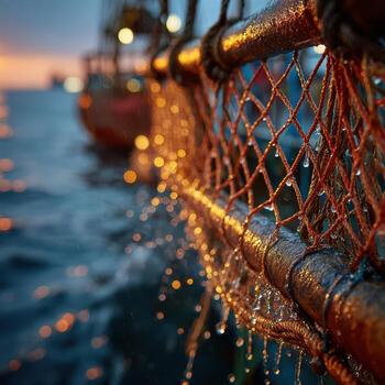 A close up of a fishing net with water droplets photo
