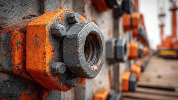 A close up of a bunch of bolts on a bridge photo
