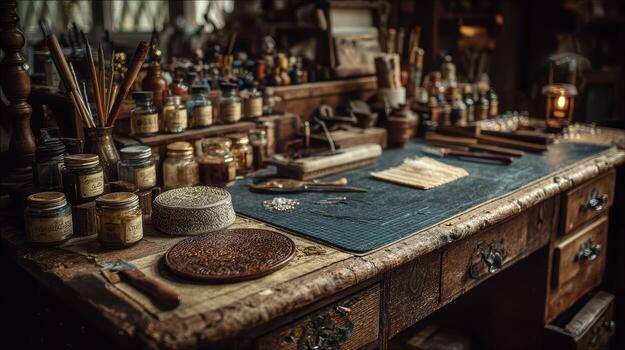 A desk with many different types of tools on it photo