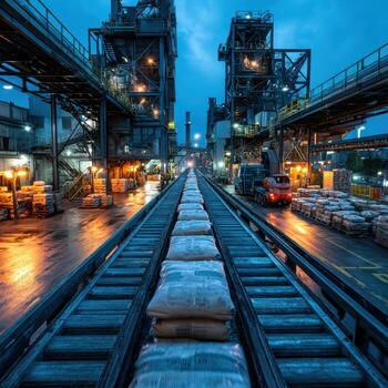 Industrial Warehouse with Loading Dock at Dusk in Urban Environment photo