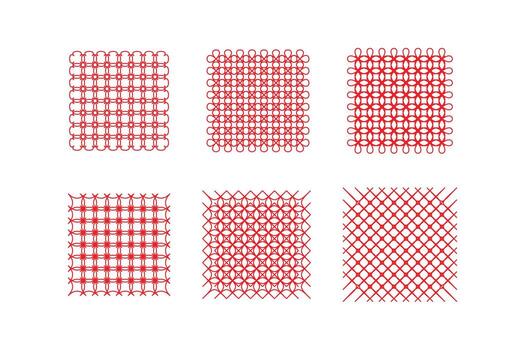 Repeating geometric patterns in vibrant red on a plain white background. vector