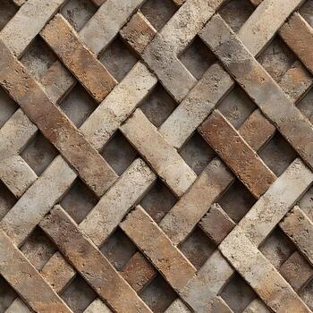Interwoven rectangular bricks create a geometric pattern texture with a weathered vintage background effect. photo