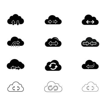 Cloud Computing Icons Black and White Arrows Data Transfer Synchronization vector