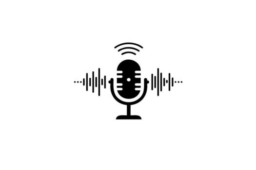 Dynamic podcast microphone icon with sound waves captures broadcast essence and audio creation vector