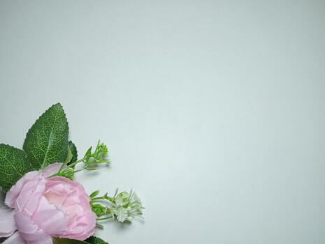 Photo of a flower object in a flat layout on a white background. Space for text is available.