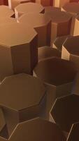 abstrato dourado hexagonal colunas formando geométrico futurista estrutura dentro 3d video