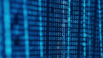 astratto blu digitale dati ruscello con binario codice e numeri fluente su un' buio schermo, che rappresentano tecnologia. video