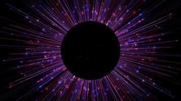 svart cirkel ram med brista av lysande rader och prickar på svart bakgrund video