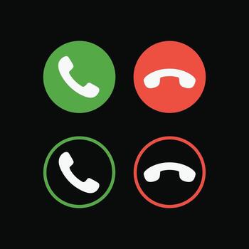 Phone call icons illustration with green accept and red decline buttons, mobile communication symbols, smartphone interface design, digital technology concept, app vector
