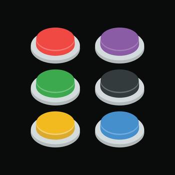 Colorful push buttons illustration in set of six, user interface elements, business technology concept, digital control design, web application, computer system . vector