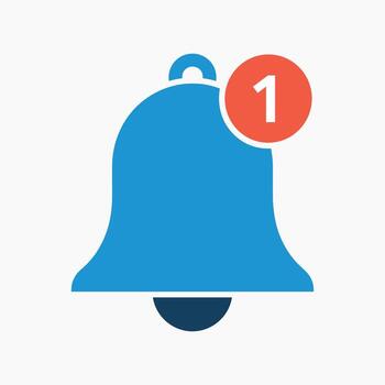 notificación campana icono con alerta Insignia ilustración, digital recordatorio símbolo, social medios de comunicación mensaje alerta, móvil solicitud interfaz, en línea comunicación, usuario interfaz diseño vector