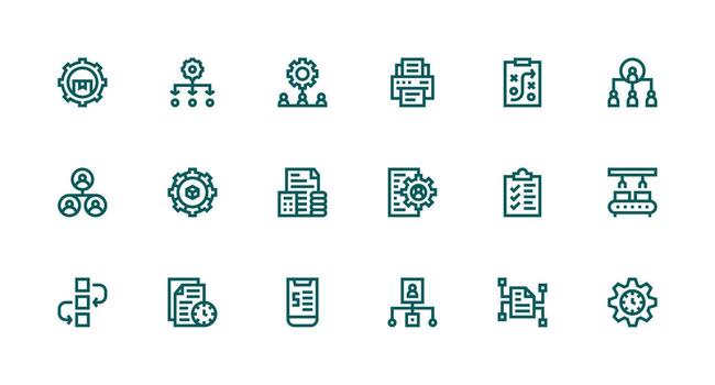 Strong Stroke Line Style Workflow Icons with 18 Vectors