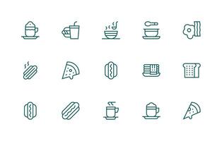 Regular Line Style Diner Icons with 15 Vectors