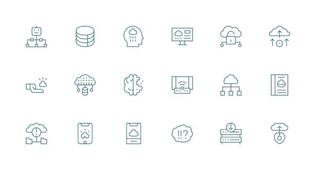 Minimal Line Style Cloud Computing Icons with 18 Vectors