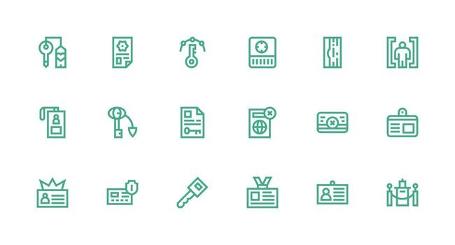 Authorization Icon Set with 18 Strong Stroke Line Graphics vector