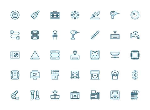 Regular Clean Line Style Hardware Icons with 35 Vectors