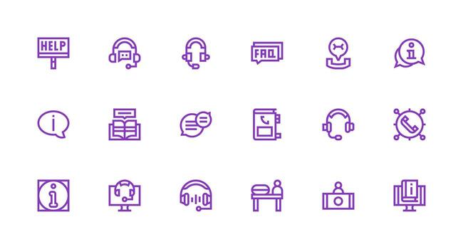 Support Center Icon Set with 18 Strong Stroke Line Graphics vector
