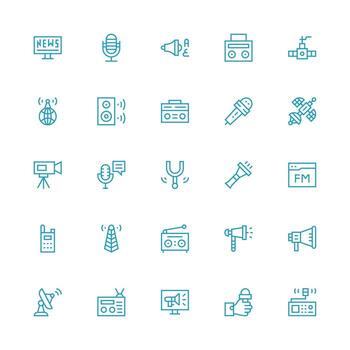 Medium Stroke Outline Style Broadcast Icons with 25 Vectors