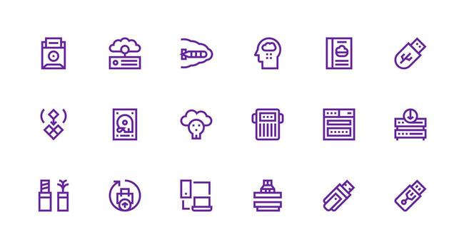 Data Backup Icon Collection with 18 Strong Stroke Line Designs vector