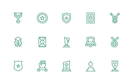 mérito icono conjunto con 15 regular línea gráficos vector