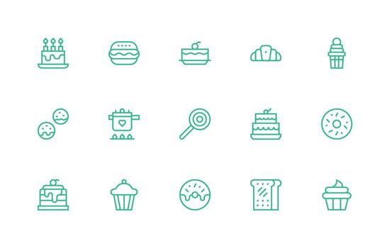 Yummy Icon Set with 15 Regular Line Graphics vector