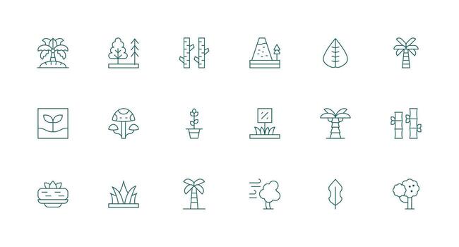 Vegetation Design Icons featuring 18 in Minimal Line Style vector