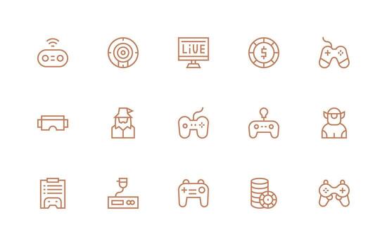 Gaming Icon Set with 15 Regular Line Graphics vector