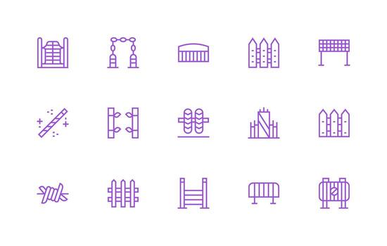 Fence Set with 15 Regular Line Icons vector