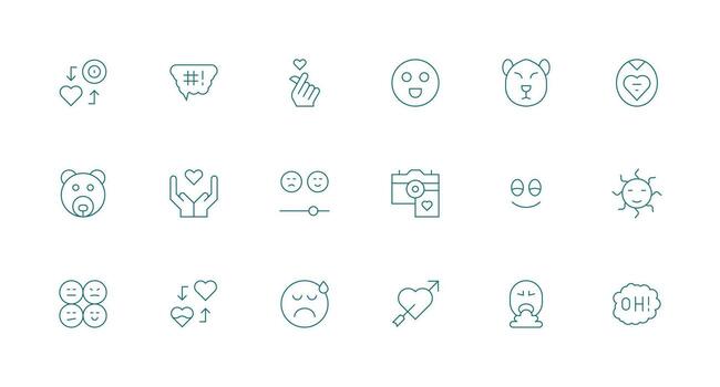 mínimo línea estilo emoción íconos con 18 vectores