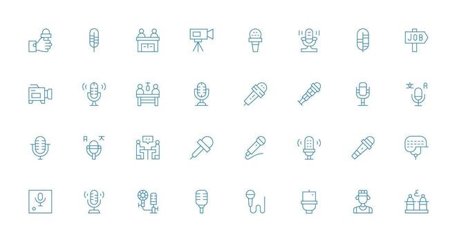 Thin Line Style Interview Icons with 32 Vectors