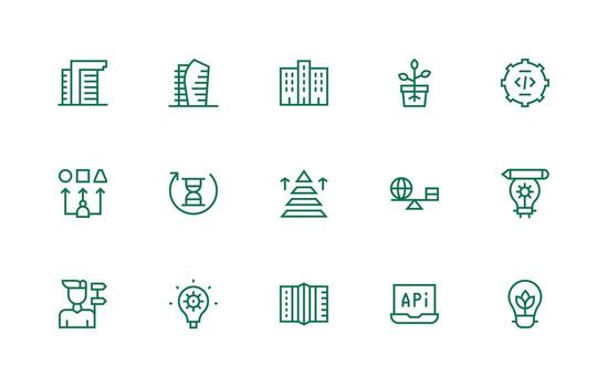 Regular Line Style Development Icons with 15 Vectors