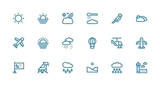fuerte carrera línea íconos desde cielo conjunto con 18 vectores